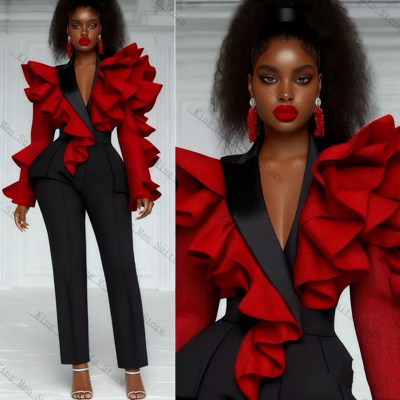 Red Black Women Suit Set 2 Pcs - Women'S Formal Wear For A Wedding Guest review and price
