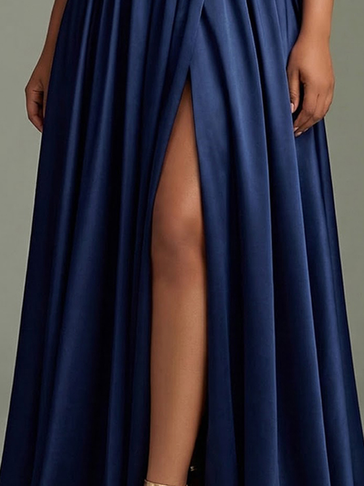 Elegant Women's Navy Satin For - Women Formal Wear Dress review and price