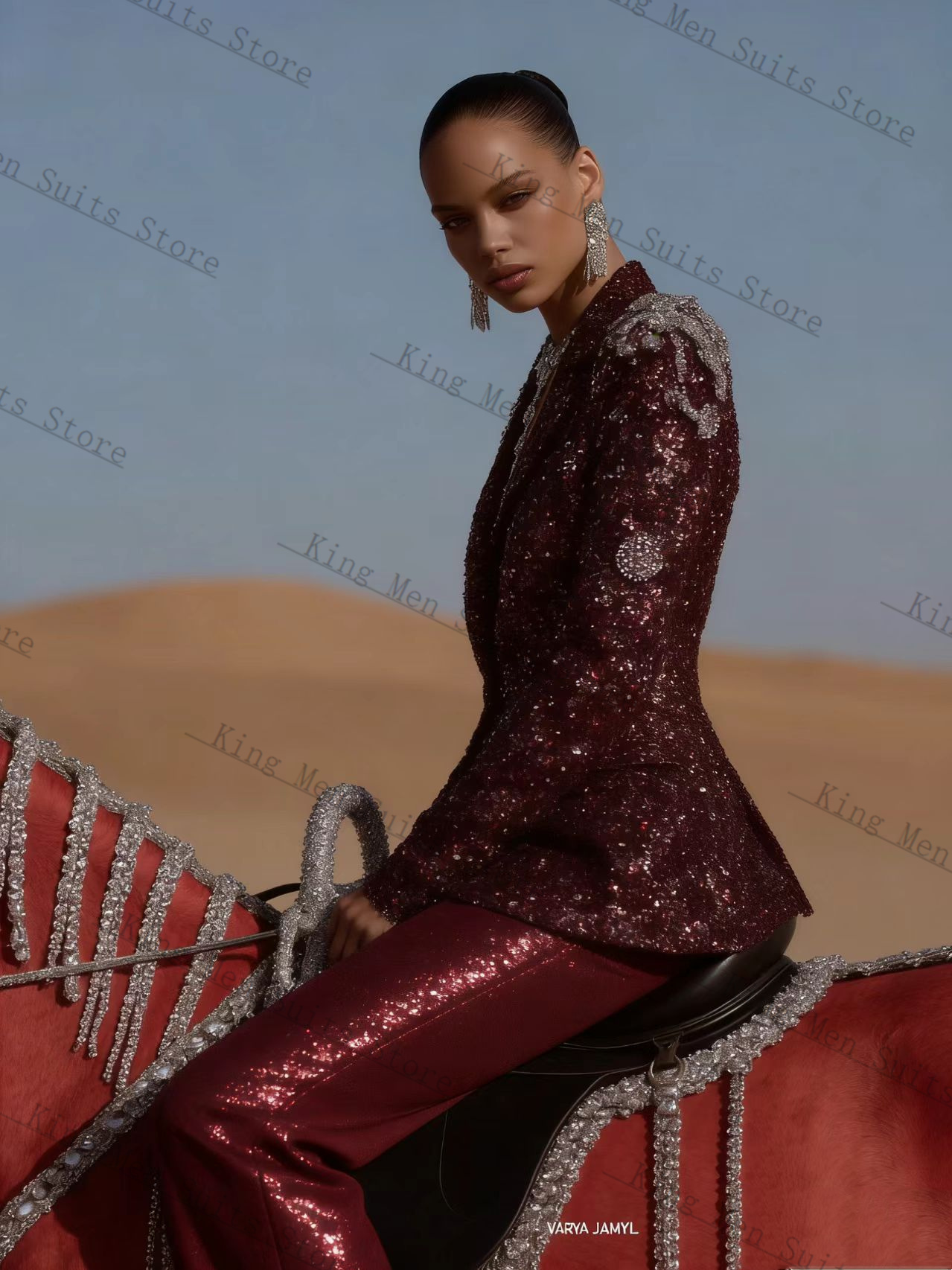Burgundy Shiny Women Suit Set  - Women'S Formal Wear For A Wedding Guest review and price