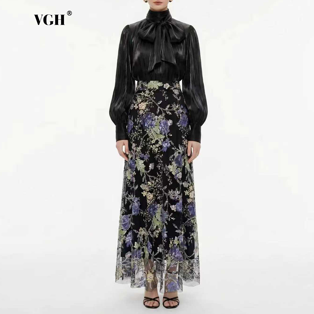 VGH Elegant Chic Black Floral  - Women Formal Wear With Skirt review and price