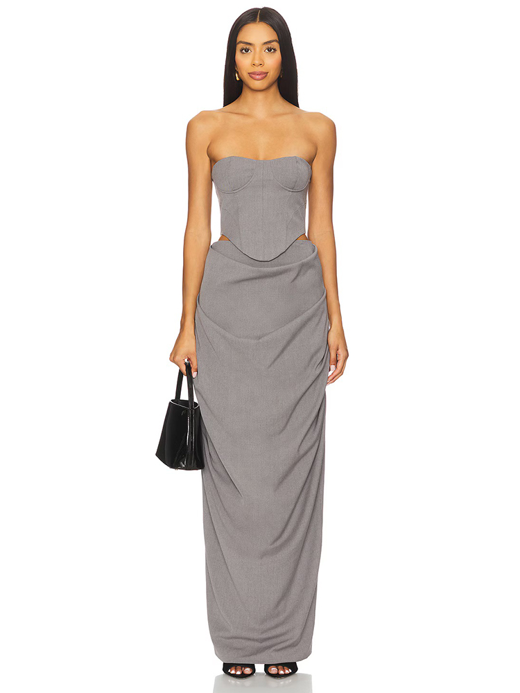 Grey Off Shoulder Corset Ruche - Women Formal Wear Dress review and price